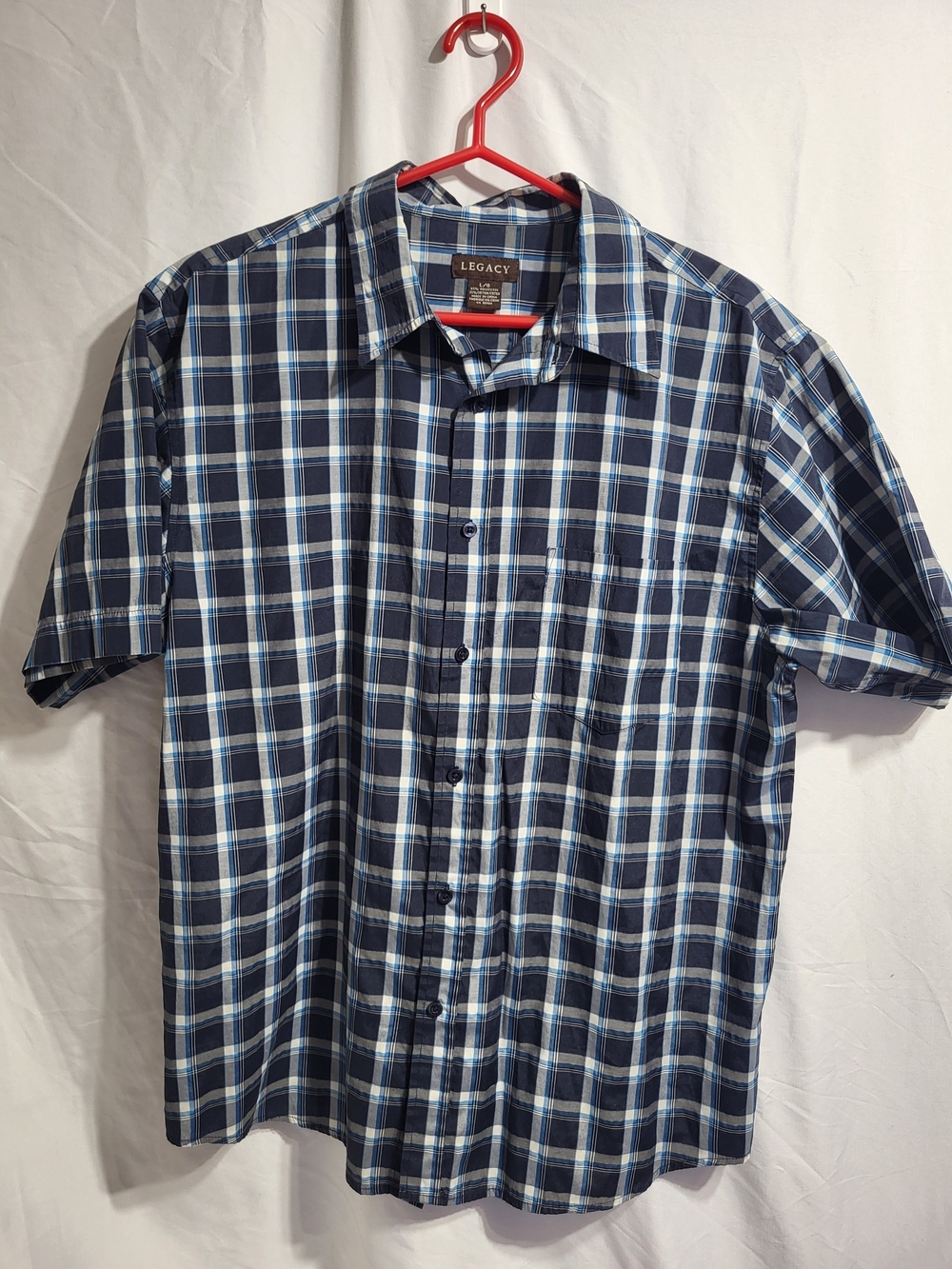 Legacy Men’s Blue Plaid Short Sleeve Button-Up Shirt, Size Large